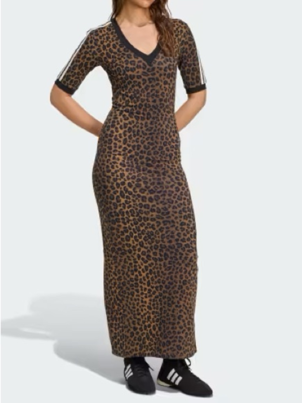 Worn once, Adidas Leopard Print V-Neck Maxi Dress - Brown sz M